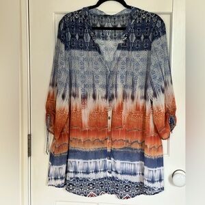 EUC Beautiful Michael Tyler Women's Blue and Orange Tunic - size XL